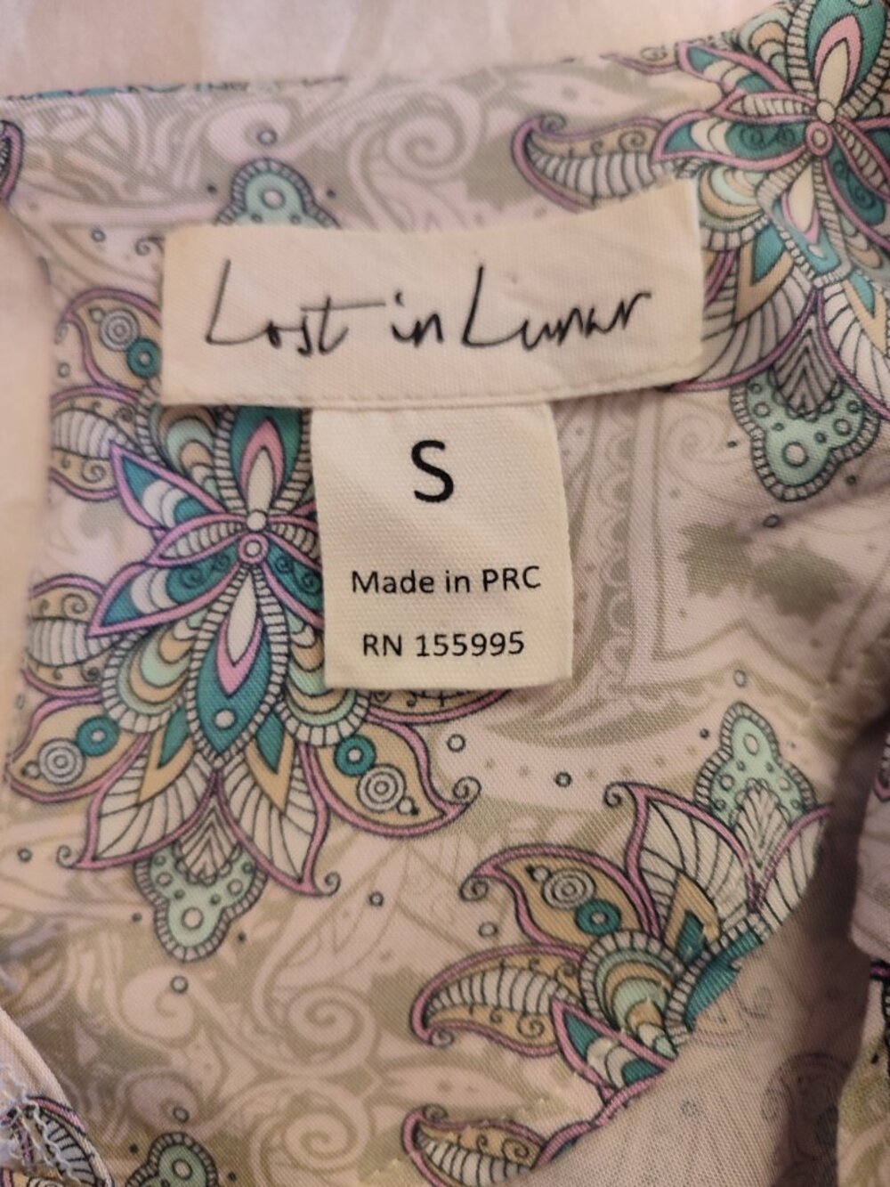 EUC Lost in Lunar Paisley Rayon Boho Blouse Ruffle V-Neck Tassel Tie Top S - Picture 8 of 9